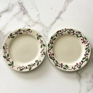 Hartstone Dessert Plate made for Starbucks Christmas Holly and Berries Set of 2